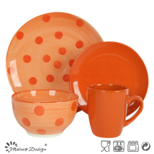 Оранжевого цвета с ручной росписью точка 16шт Набор посуды